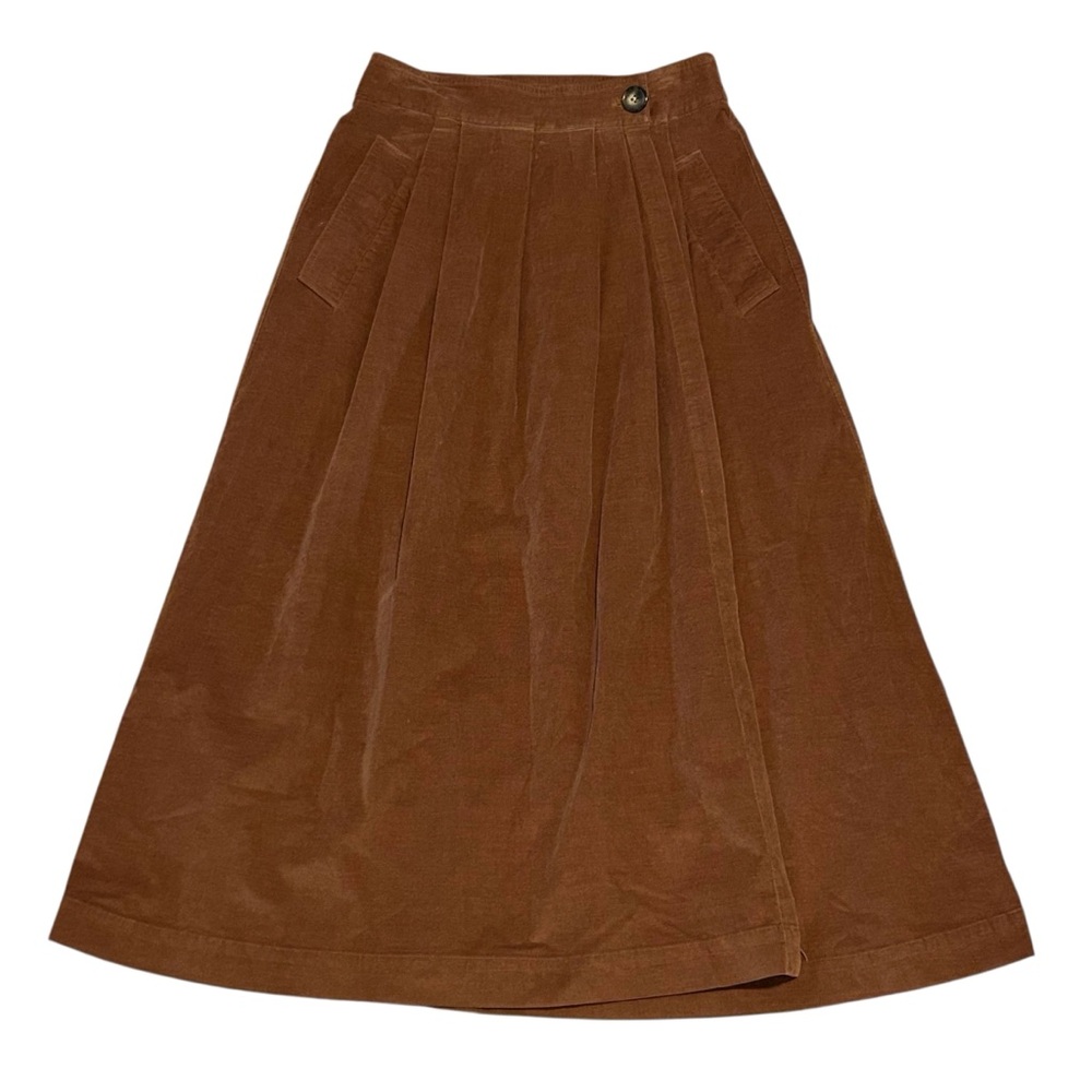Lilla P Brown Corduroy Midi Skirt Size XS Pockets Wrap Brown